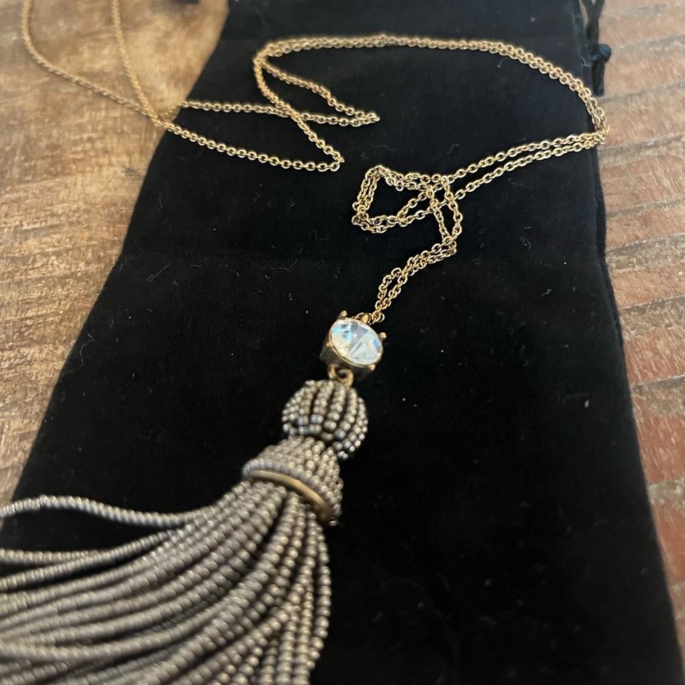 Ann Taylor silver beaded tassel necklace - Picture 2 of 4